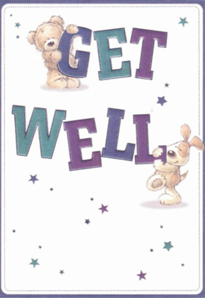 This get well card is a gentle celebration, illuminated by two charming characters-a plush bear and a playful, long-eared puppy-whose presence brings warmth and hope. The backdrop of creamy white enhances a flurry of playful star motifs and bold typographic elements, shaded in exuberant purples and tranquil aquas, reminiscent of the lively florals displayed each week at Northwood's local markets. The bear's fluffy texture and the puppy's velvet-soft ears are illustrated with touchable, lifelike detail, inviting the viewer to imagine their comforting embrace. The confident, oversize lettering feels like a friend's cheerful voice, while the surrounding stars scatter gentle wishes through the air. Sending this card alongside a carefully chosen bouquet from a Northwood florist radiates an abundance of positivity and encouragement, turning an ordinary gesture into a heartfelt expression that lifts the spirits of anyone on the mend here in this close-knit north London community.